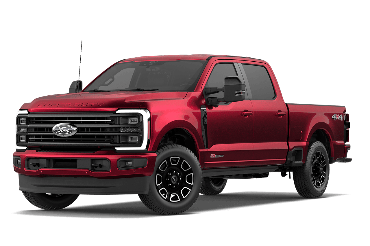 Modèle Ford Super Duty® F-350® Platinum® 2027 de couleur rouge course sur fond blanc