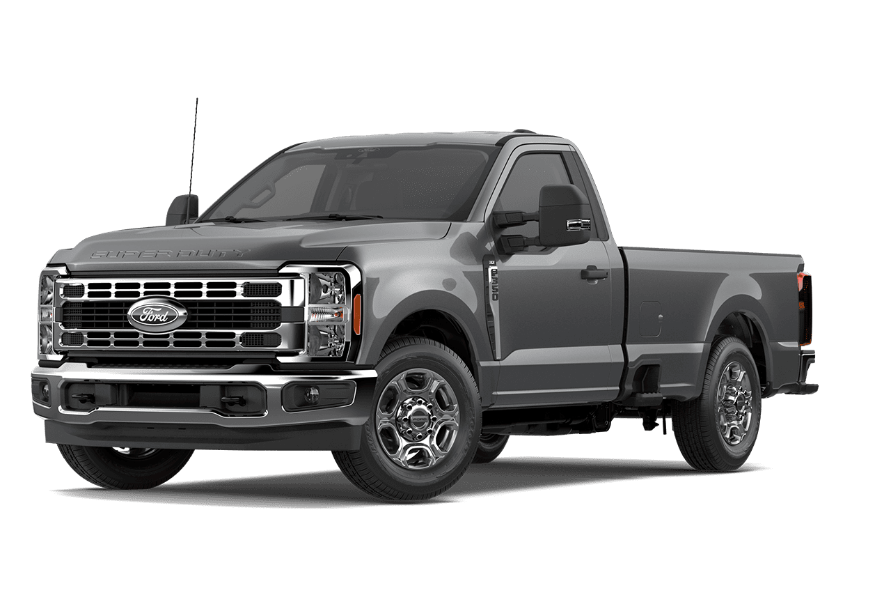 Modèle Ford Super Duty® F-350® XLT 2027, couleur noir agate, sur fond blanc