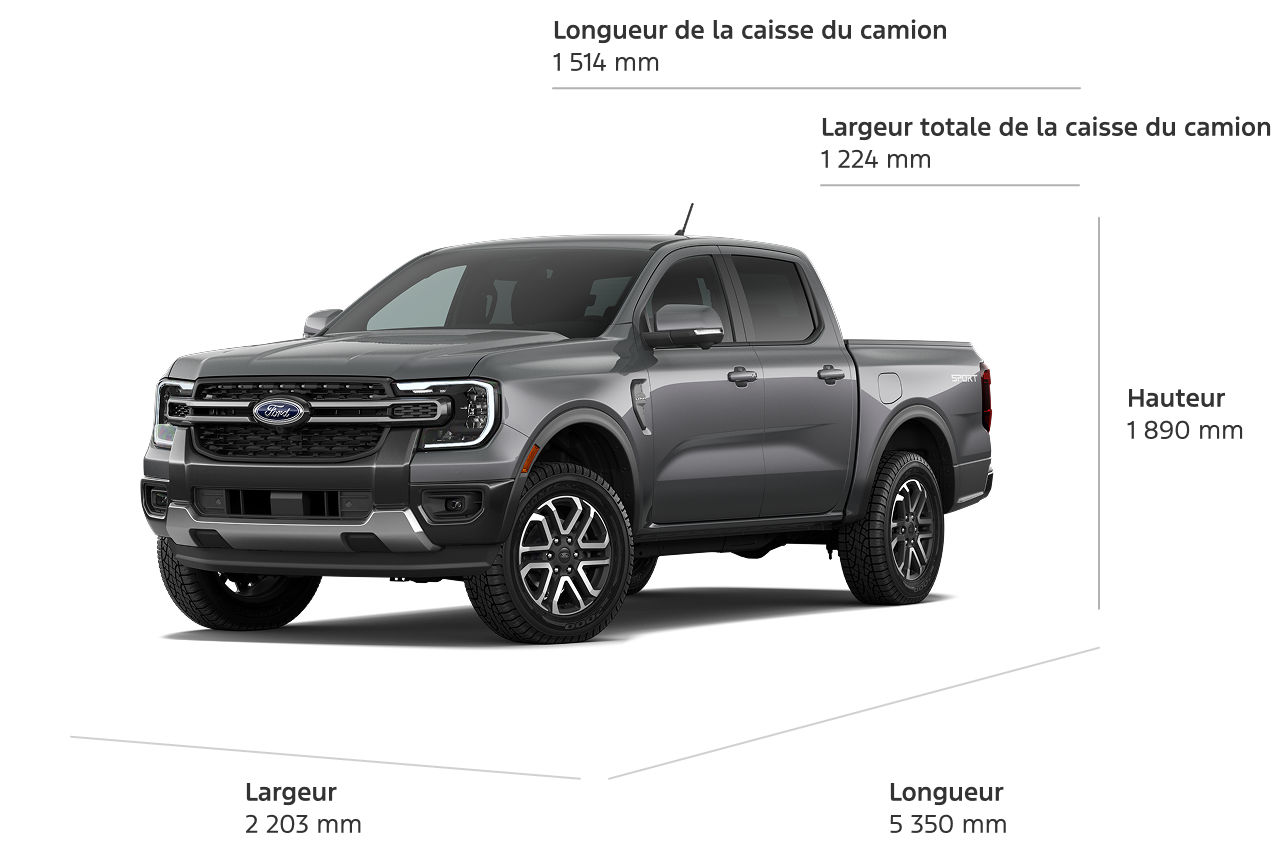 Ford Ranger® Lariat® 2026 avec dimensions