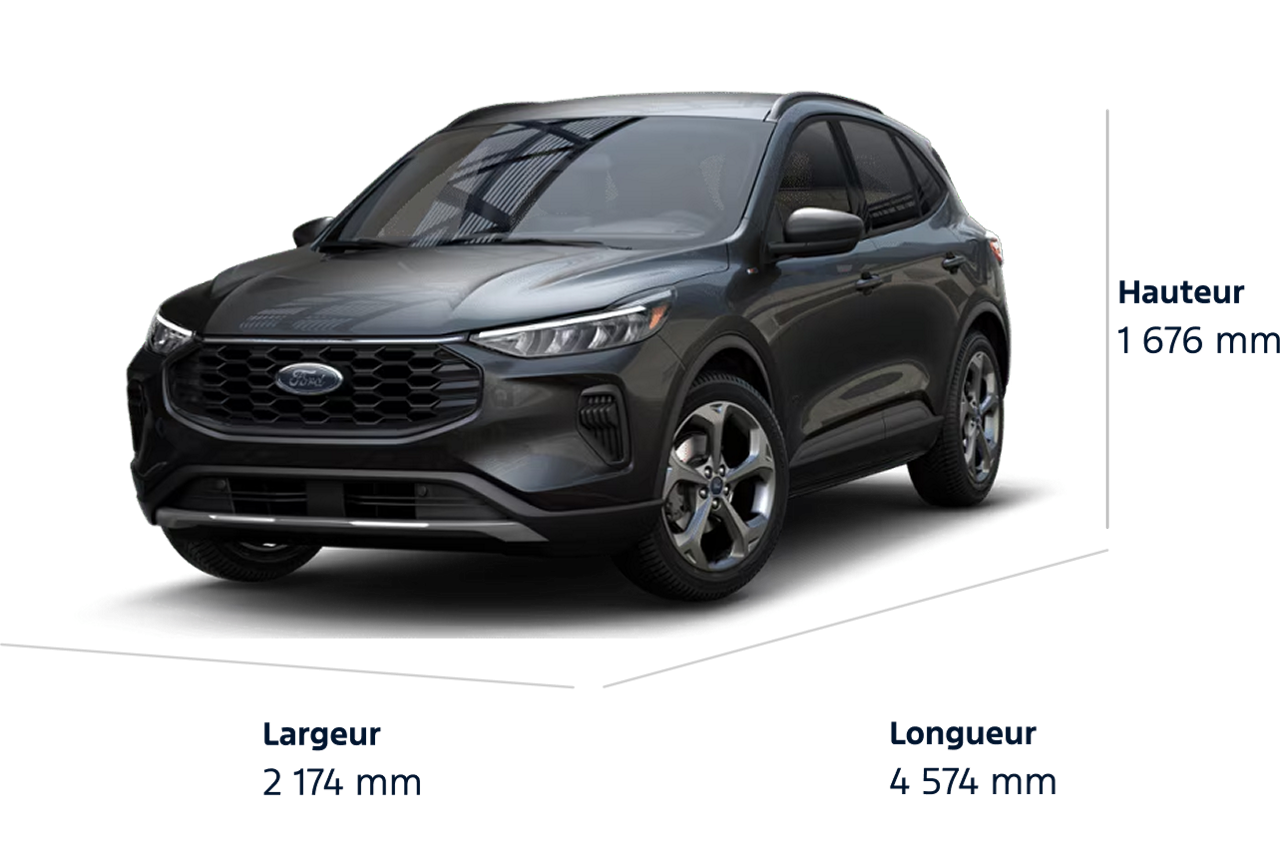Dimensions du Ford Escape® ST-Line 2025. Longueur : 180.1 po, Hauteur : 66.0 po, Largeur : 85.6 po..