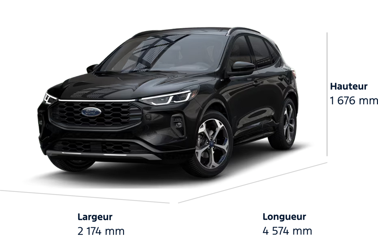 Dimensions du Ford Escape® ST-Line Elite 2025. Longueur : 180.1 po, Hauteur : 66.0 po, Largeur : 85.6 po.