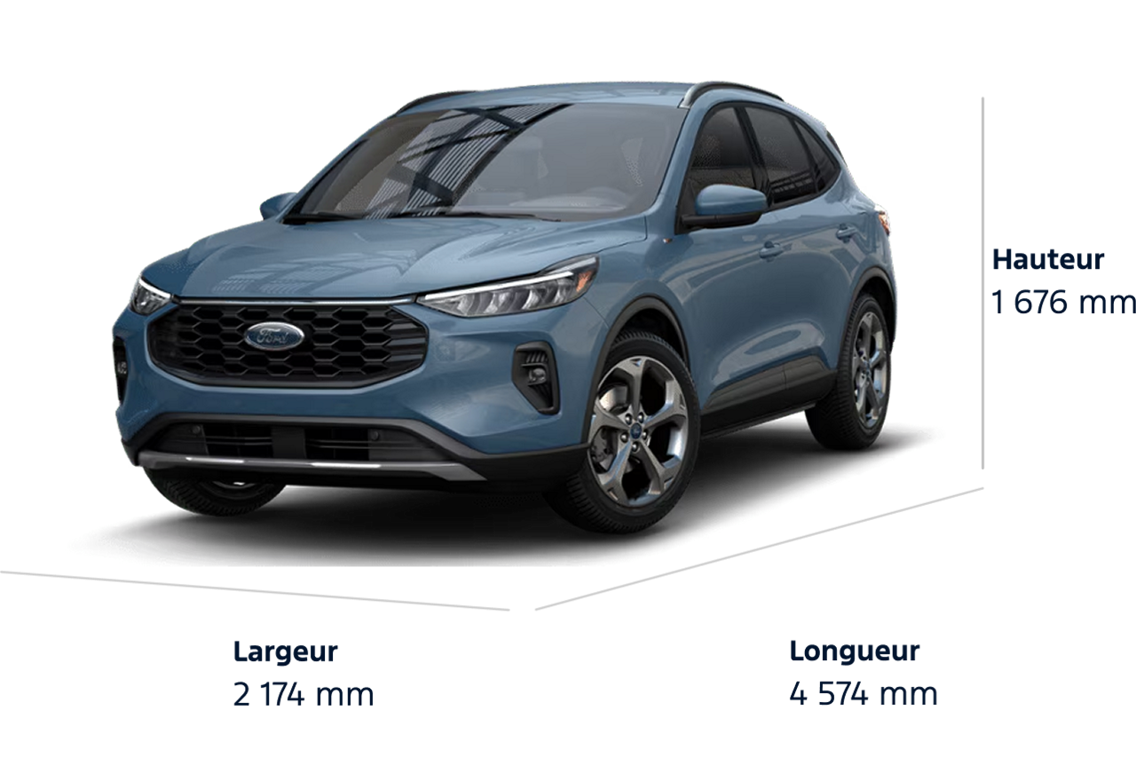 Dimensions du Ford Escape® ST-Line Select 2025. Longueur : 180.1 po, Hauteur : 66.0 po, Largeur : 85.6 po.