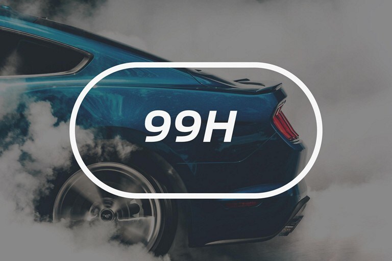 Une Ford Mustang recouverte d'un numéro représentant l'indice de vitesse