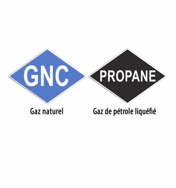 Logos côte à côte pour les alternatives au gaz naturel ou au propane au logo de l'essence sans plomb