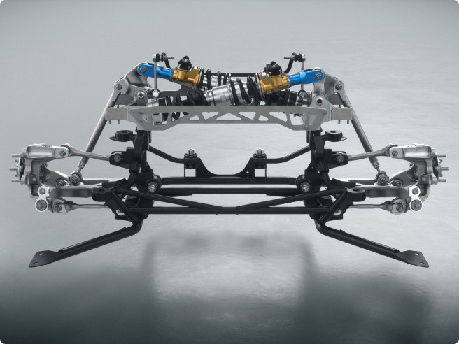 La suspension avant unique à bras de longueur inégale d’une Mustang GTD.