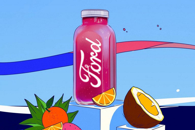 Représentation graphique d'une bouteille de smoothie de marque Ford