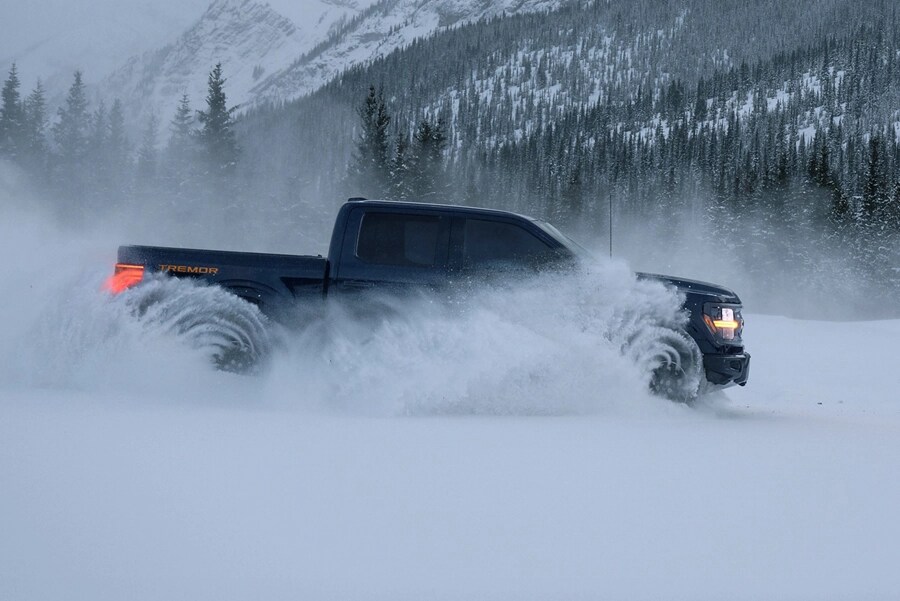 Un F-150 Tremor roulant dans la neige.
