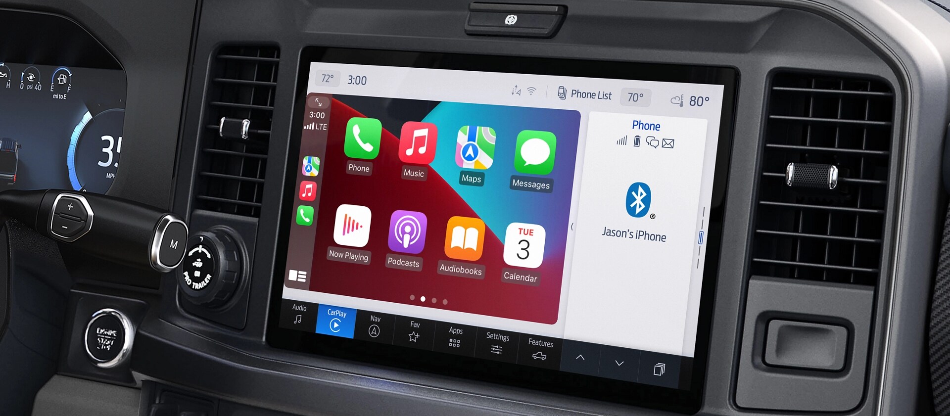 Gros plan de l’écran d’affichage central du Ford Super Duty® à châssis-cabine 2026