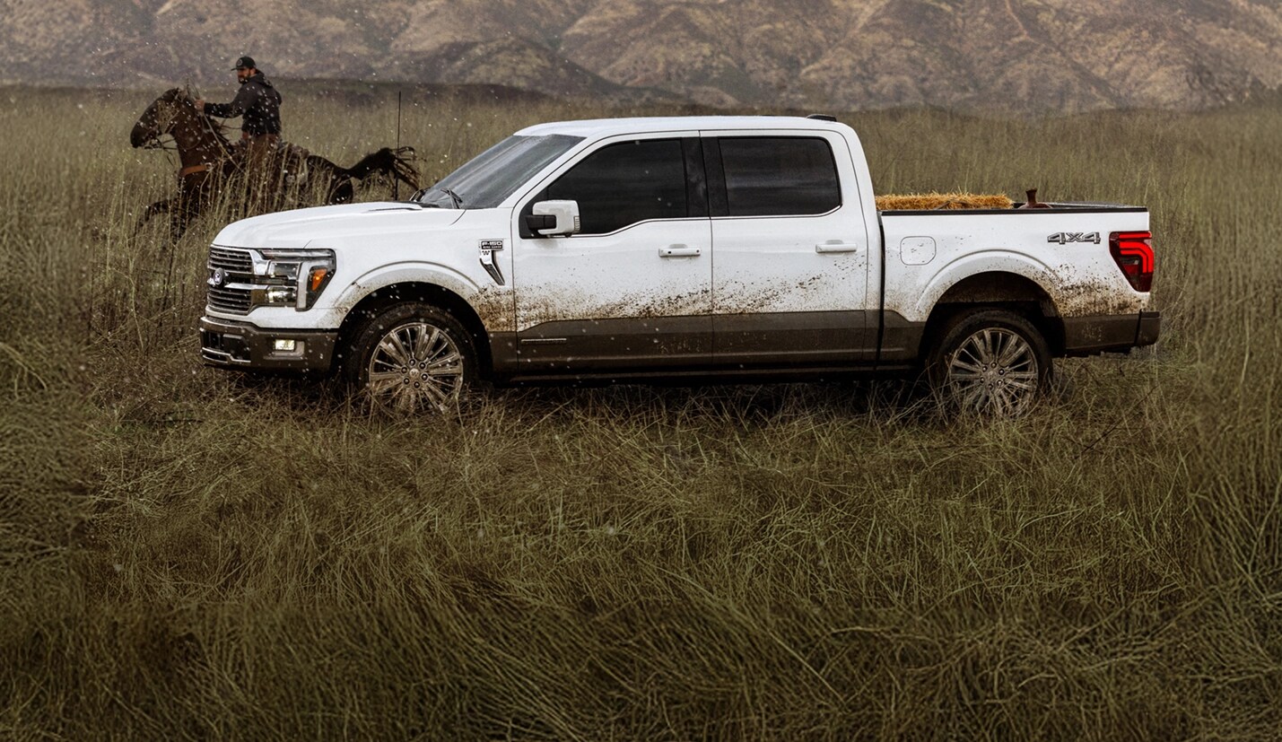 Un Ford F-150 2025 roule sur une route de campagne. 