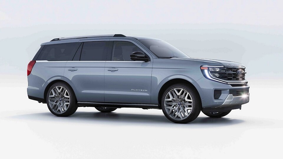 Profil latéral d’un VUS Ford Expedition® Platinum® 2025 en gris glacier métallisé à trois couches