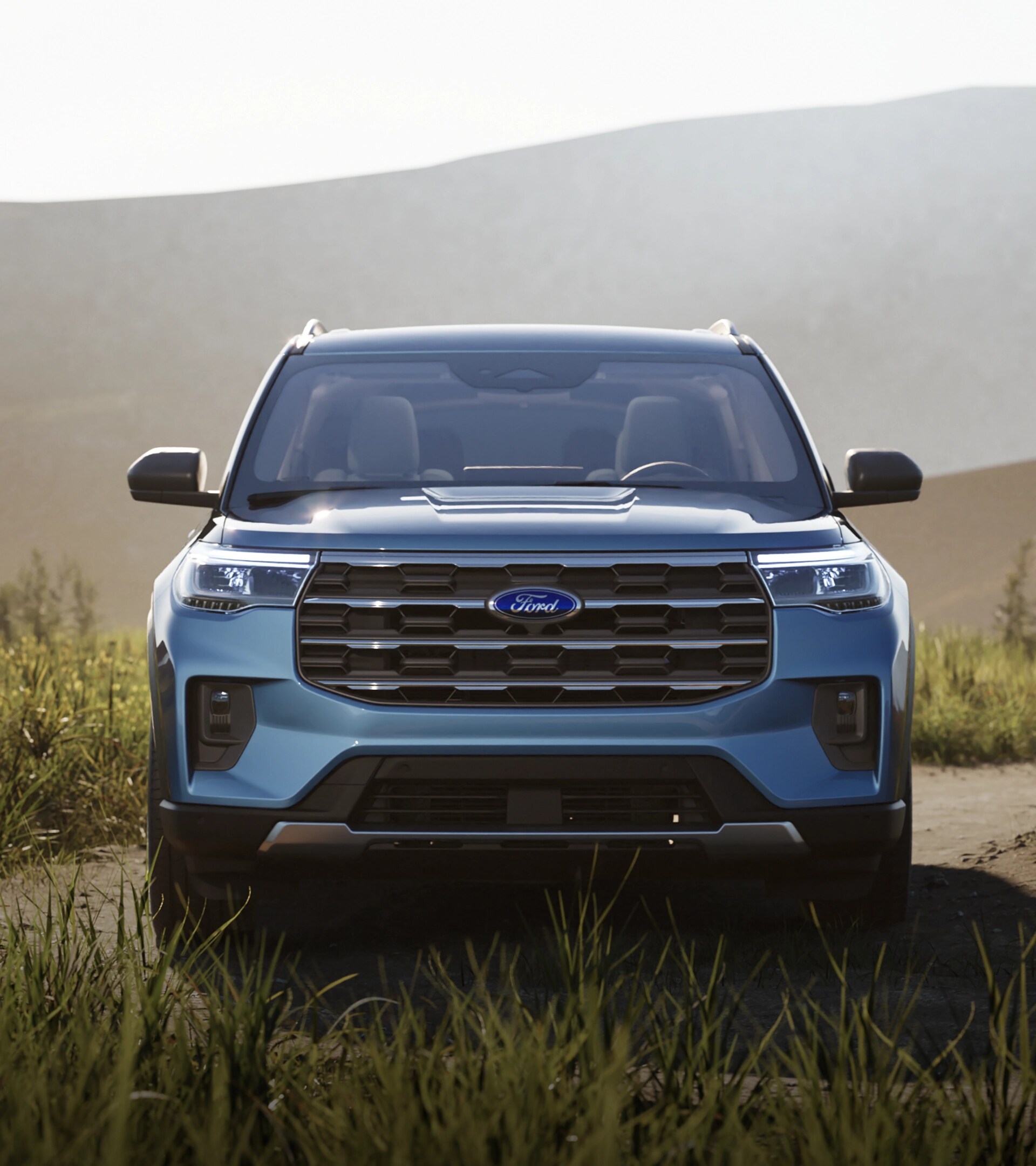 Vue avant d'un VUS Ford Explorer® 2025 bleu vapeur métallisé