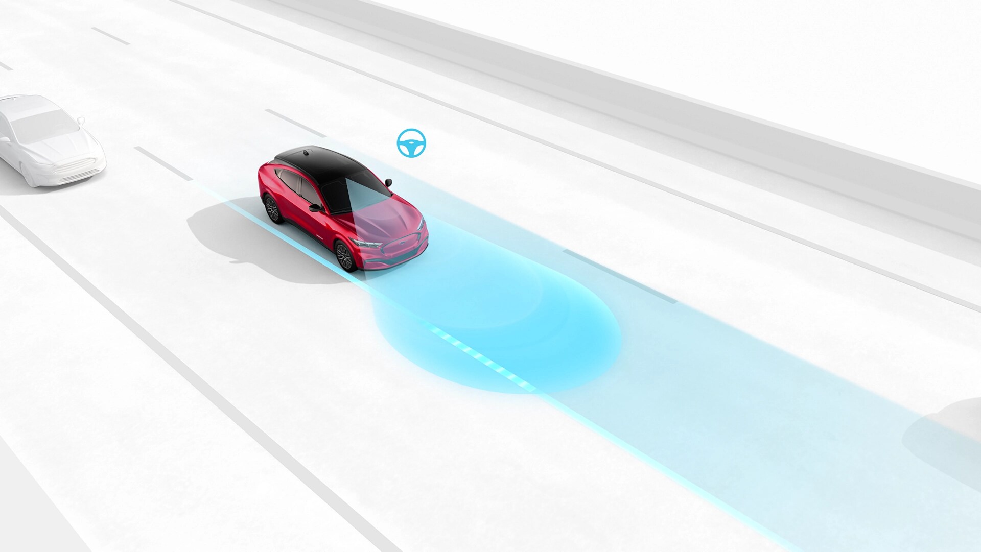 Illustration d’une Ford Mustang Mach-E® 2025 utilisant des capteurs externes avec Ford BlueCruise