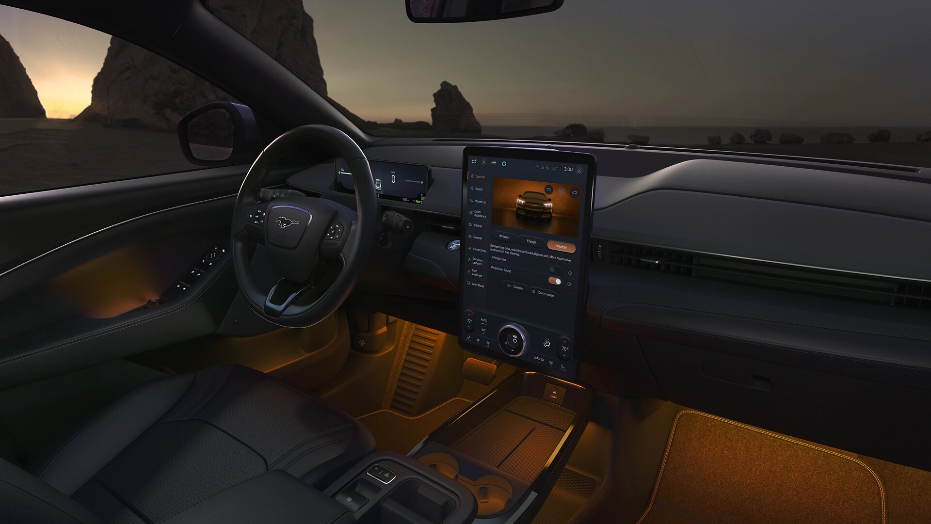 Intérieur de la Ford Mustang Mach-E® 2025 avec éclairage ambiant