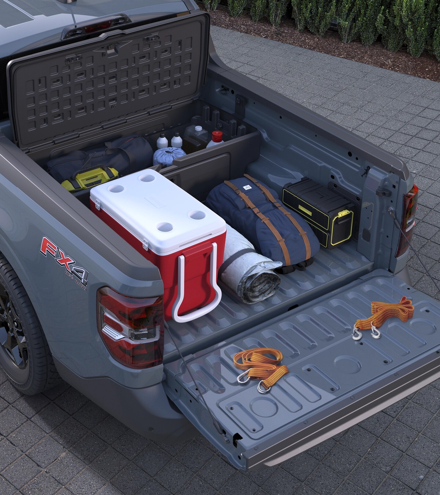 La caisse de chargement d’une camionnette Ford Maverick® XLT 2025 montrant le système de rangement FLEXBED®