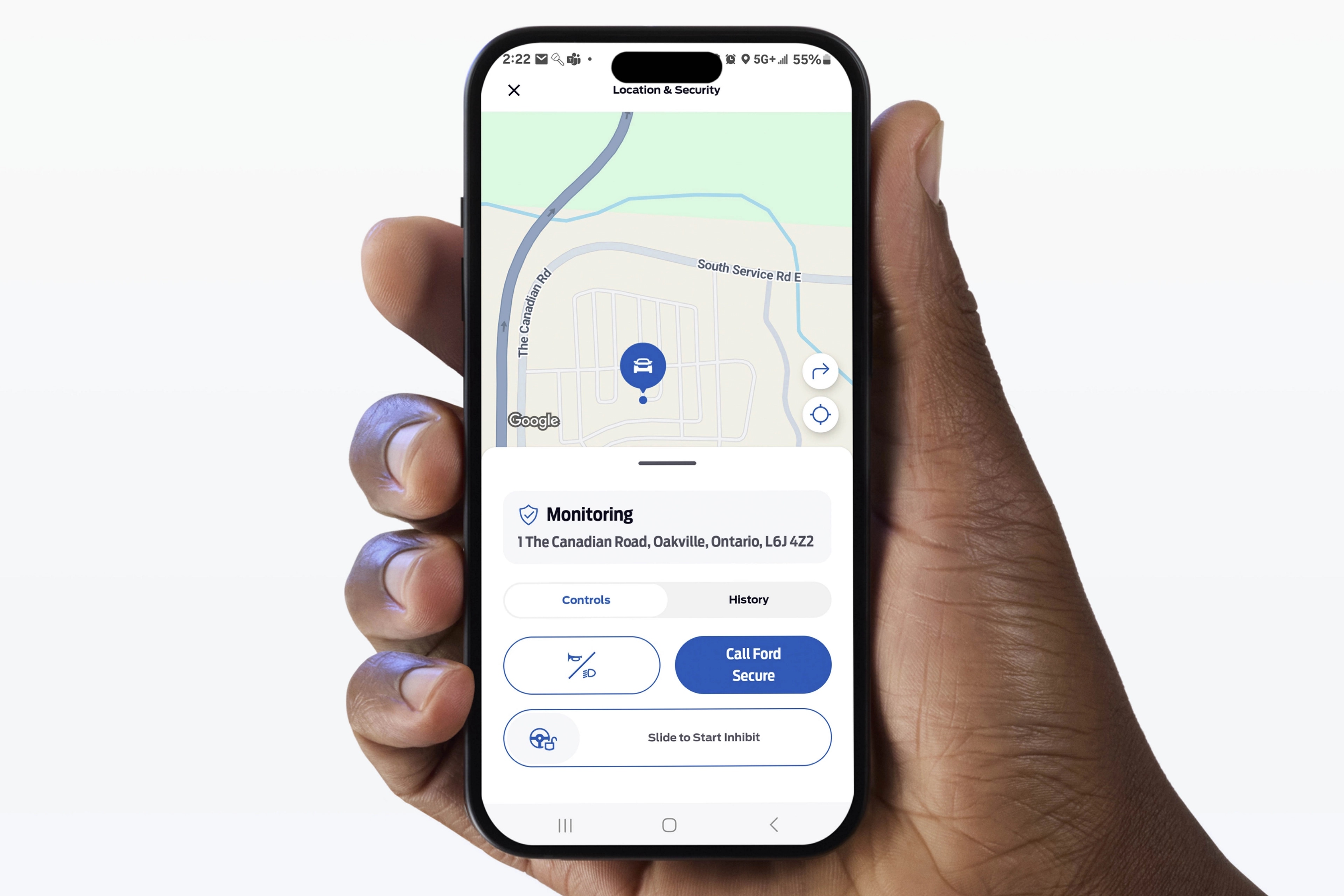 Téléphone intelligent affichant la fonction Start Inhibit dans l’application FordPass.