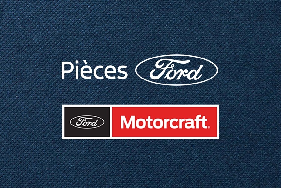 Logos des Pièces Ford et Motorcraft sur un fond textile en bleu denim