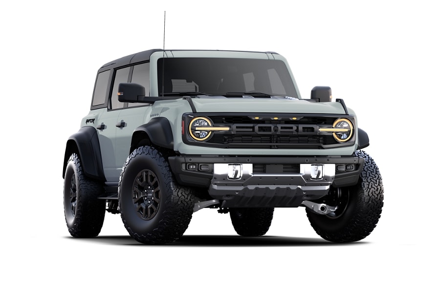 Modèle Ford Bronco® Raptor® 2024 à quatre portières présenté en gris cactus
