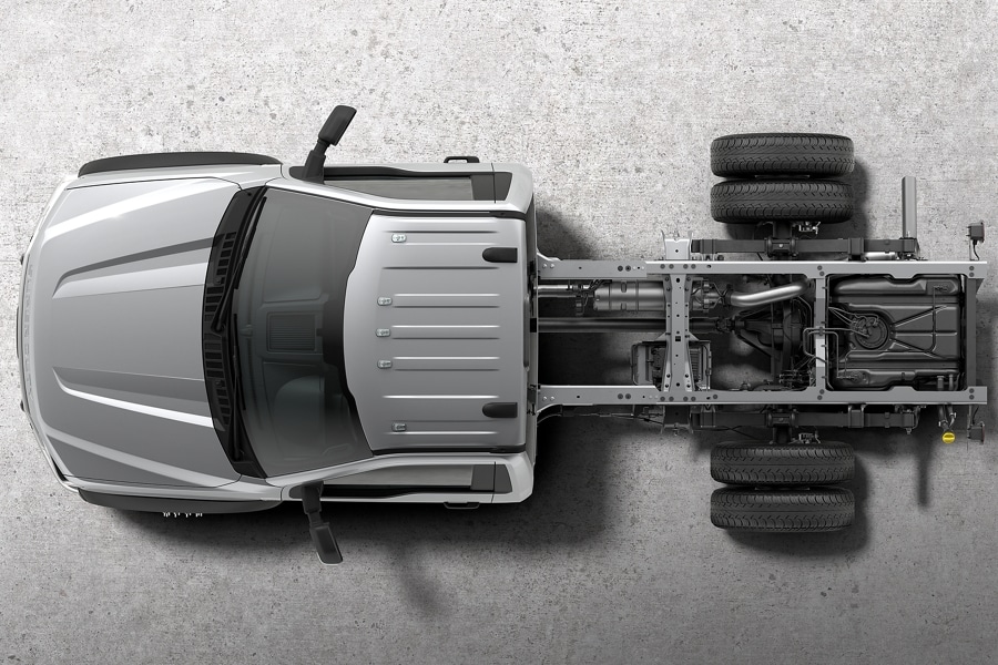 Au-dessus du châssis-cabine du Ford Super Duty® 2025 montrant le châssis