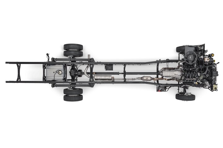 Vue aérienne du châssis nu Ford F-59 2024 pour véhicules commerciaux