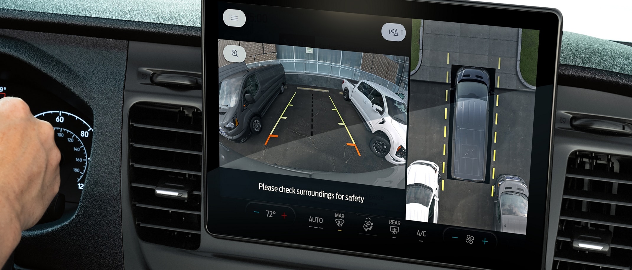 Gros plan de l’écran tactile indiquant l’image et les lignes directrices